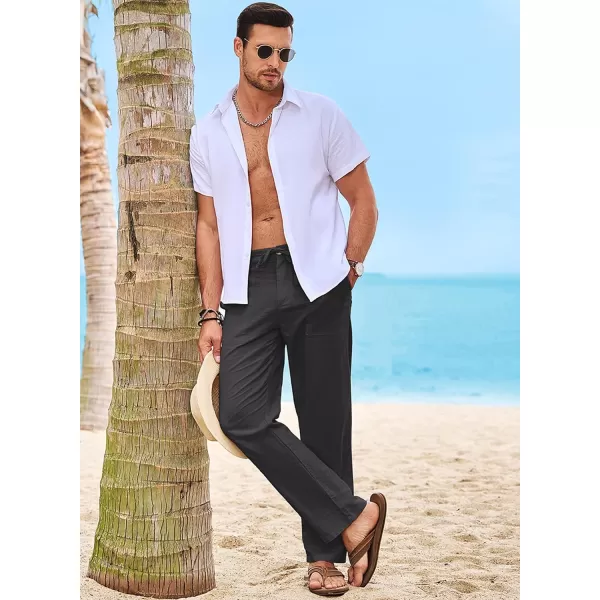 JMIERR Mens Casual Linen Pants Loose Fit Straight Legs Elastic Waist Trousers Summer Beach Yoga