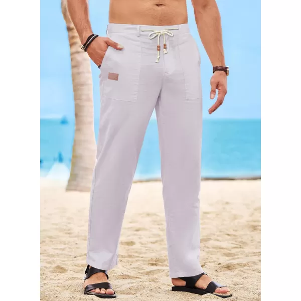 JMIERR Mens Casual Linen Pants Loose Fit Straight Legs Elastic Waist Trousers Summer Beach Yoga