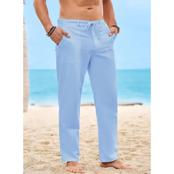 JMIERR Mens Casual Linen Pants Loose Fit Straight Legs Elastic Waist Trousers Summer Beach Yoga