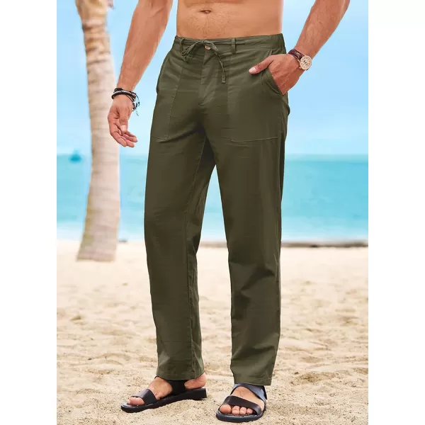 JMIERR Mens Casual Linen Pants Loose Fit Straight Legs Elastic Waist Trousers Summer Beach Yoga