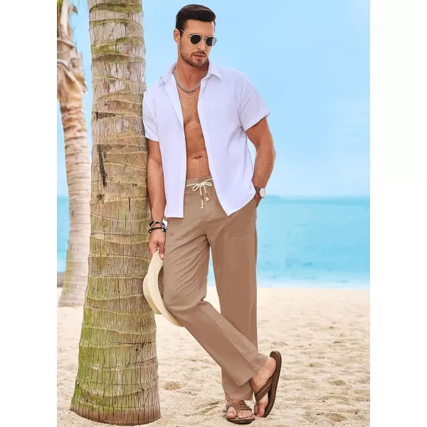 JMIERR Mens Casual Linen Pants Loose Fit Straight Legs Elastic Waist Trousers Summer Beach Yoga