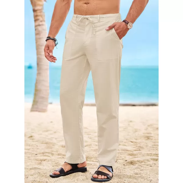 JMIERR Mens Casual Linen Pants Loose Fit Straight Legs Elastic Waist Trousers Summer Beach Yoga