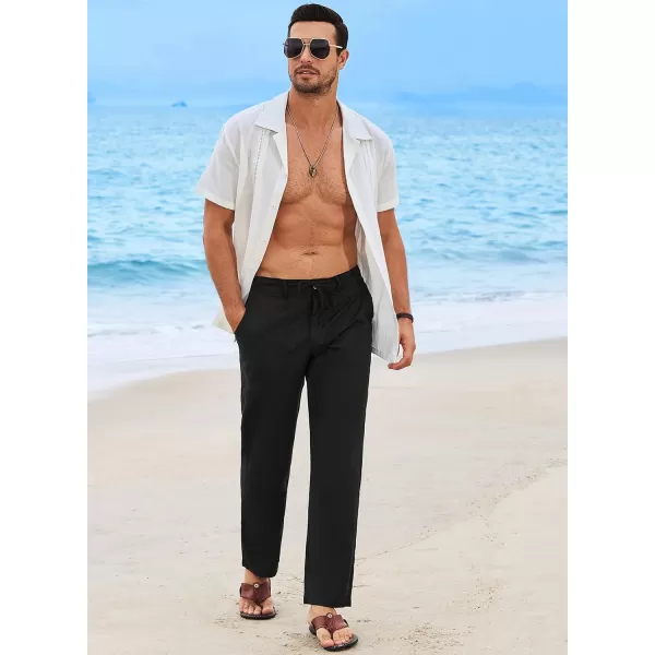 JMIERR Mens Casual Linen Pants Loose Fit Straight Legs Elastic Waist Trousers Summer Beach Yoga