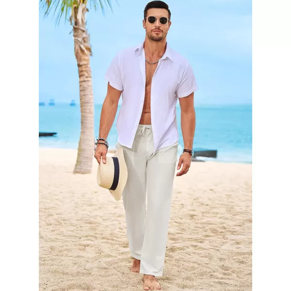 JMIERR Mens Casual Linen Pants Loose Fit Straight Legs Elastic Waist Trousers Summer Beach Yoga