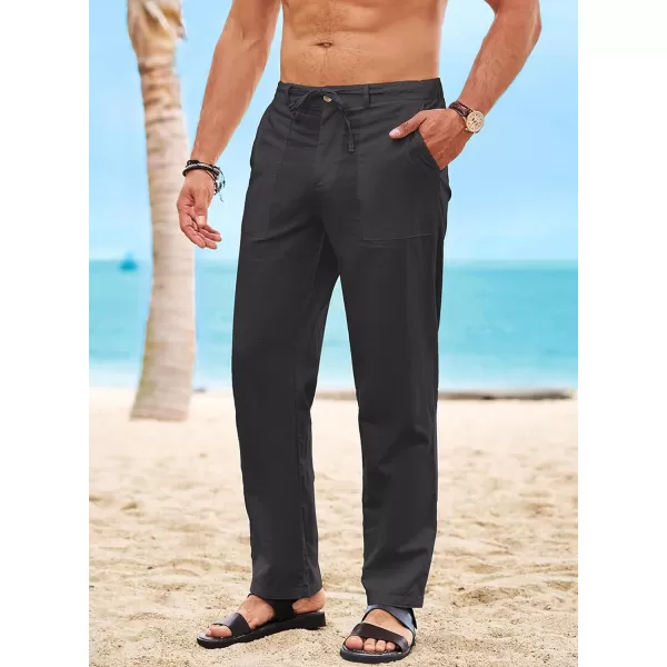 JMIERR Mens Casual Linen Pants Loose Fit Straight Legs Elastic Waist Trousers Summer Beach Yoga
