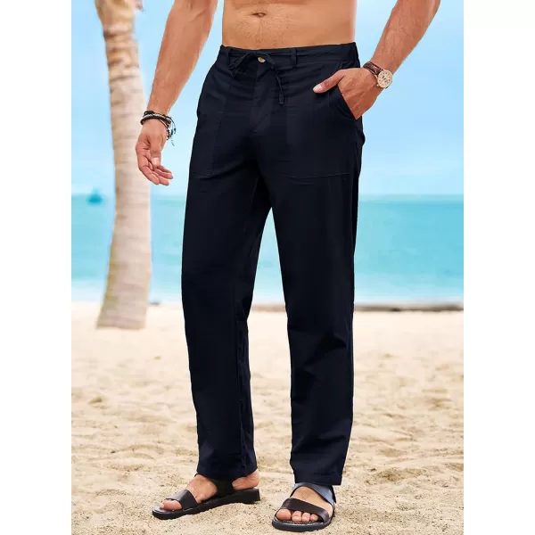 JMIERR Mens Casual Linen Pants Loose Fit Straight Legs Elastic Waist Trousers Summer Beach Yoga
