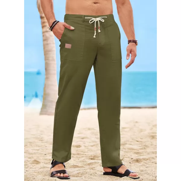 JMIERR Mens Casual Linen Pants Loose Fit Straight Legs Elastic Waist Trousers Summer Beach Yoga