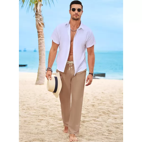 JMIERR Mens Casual Linen Pants Loose Fit Straight Legs Elastic Waist Trousers Summer Beach Yoga