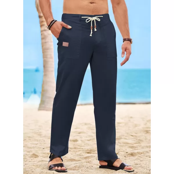 JMIERR Mens Casual Linen Pants Loose Fit Straight Legs Elastic Waist Trousers Summer Beach Yoga