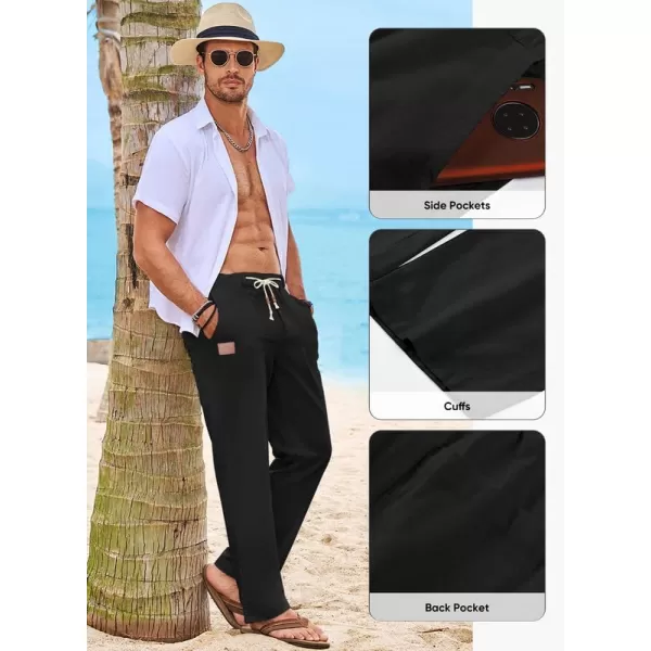 JMIERR Mens Casual Linen Pants Loose Fit Straight Legs Elastic Waist Trousers Summer Beach Yoga