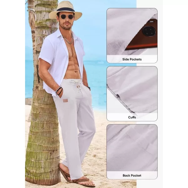 JMIERR Mens Casual Linen Pants Loose Fit Straight Legs Elastic Waist Trousers Summer Beach Yoga