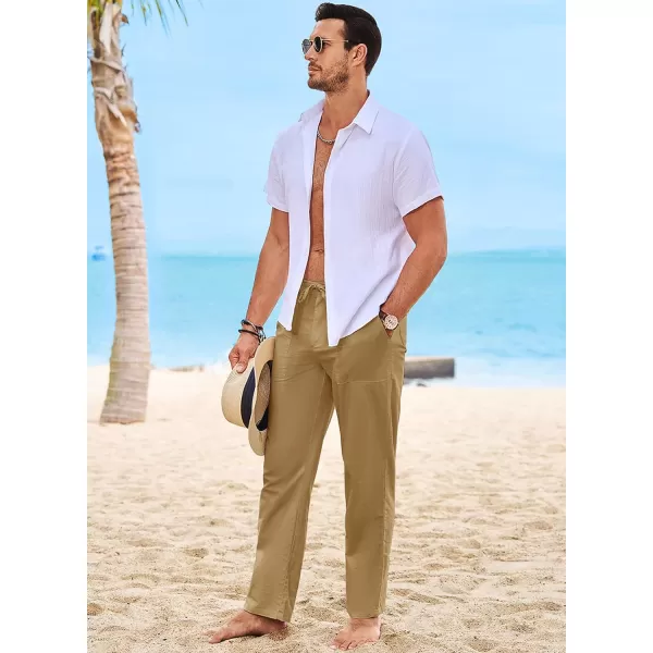JMIERR Mens Casual Linen Pants Loose Fit Straight Legs Elastic Waist Trousers Summer Beach Yoga