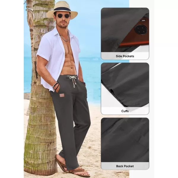 JMIERR Mens Casual Linen Pants Loose Fit Straight Legs Elastic Waist Trousers Summer Beach Yoga