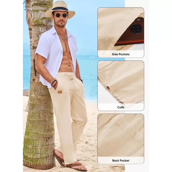 JMIERR Mens Casual Linen Pants Loose Fit Straight Legs Elastic Waist Trousers Summer Beach Yoga