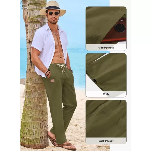 JMIERR Mens Casual Linen Pants Loose Fit Straight Legs Elastic Waist Trousers Summer Beach Yoga