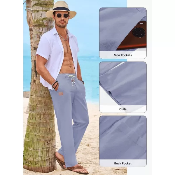 JMIERR Mens Casual Linen Pants Loose Fit Straight Legs Elastic Waist Trousers Summer Beach Yoga