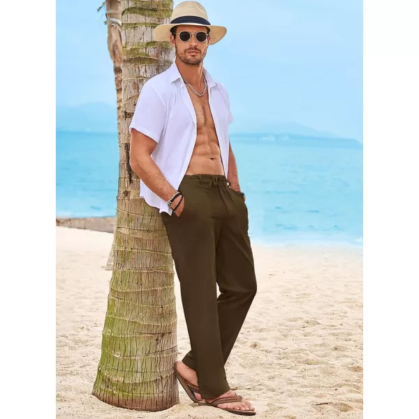 JMIERR Mens Casual Linen Pants Loose Fit Straight Legs Elastic Waist Trousers Summer Beach Yoga