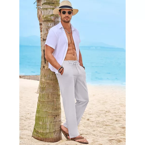 JMIERR Mens Casual Linen Pants Loose Fit Straight Legs Elastic Waist Trousers Summer Beach Yoga
