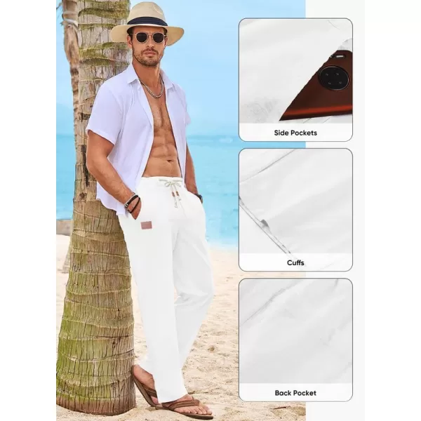 JMIERR Mens Casual Linen Pants Loose Fit Straight Legs Elastic Waist Trousers Summer Beach Yoga