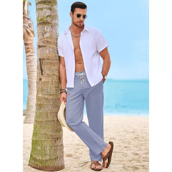 JMIERR Mens Casual Linen Pants Loose Fit Straight Legs Elastic Waist Trousers Summer Beach Yoga