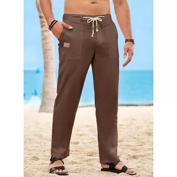 JMIERR Mens Casual Linen Pants Loose Fit Straight Legs Elastic Waist Trousers Summer Beach Yoga