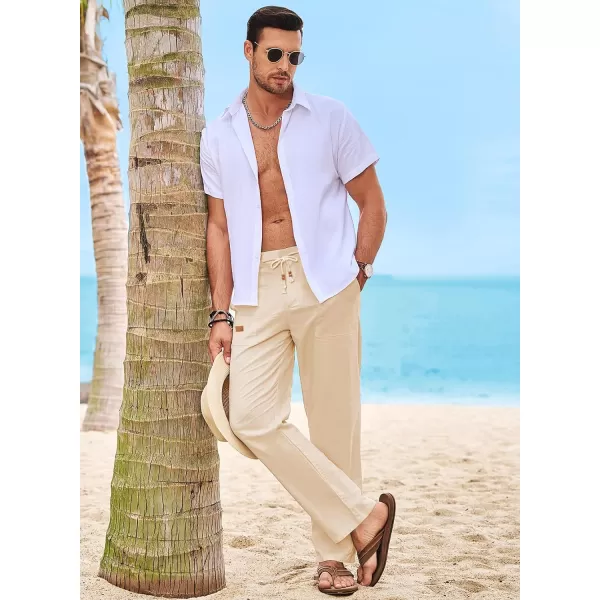 JMIERR Mens Casual Linen Pants Loose Fit Straight Legs Elastic Waist Trousers Summer Beach Yoga