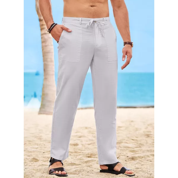 JMIERR Mens Casual Linen Pants Loose Fit Straight Legs Elastic Waist Trousers Summer Beach Yoga
