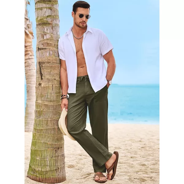 JMIERR Mens Casual Linen Pants Loose Fit Straight Legs Elastic Waist Trousers Summer Beach Yoga