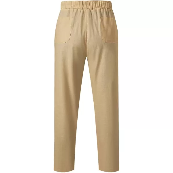 JMIERR Mens Casual Linen Pants Loose Fit Straight Legs Elastic Waist Trousers Summer Beach Yoga