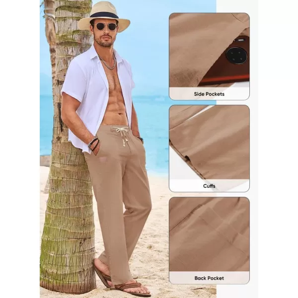 JMIERR Mens Casual Linen Pants Loose Fit Straight Legs Elastic Waist Trousers Summer Beach Yoga