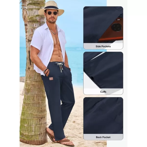 JMIERR Mens Casual Linen Pants Loose Fit Straight Legs Elastic Waist Trousers Summer Beach Yoga