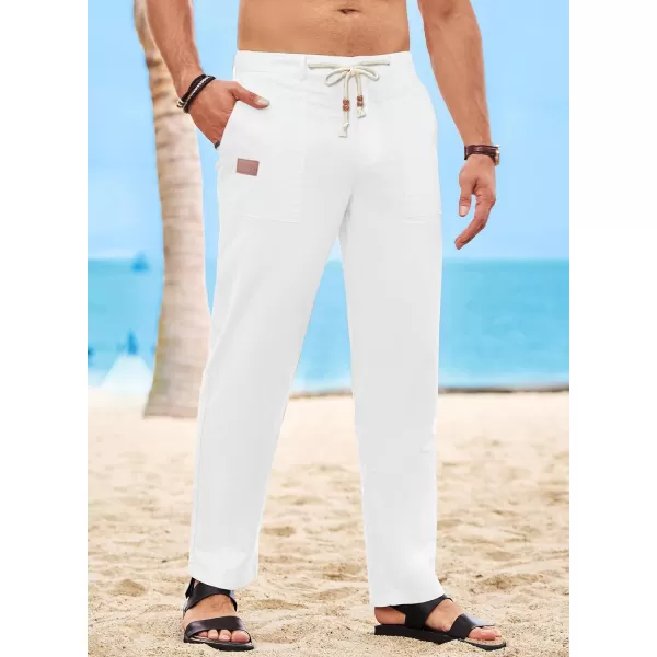 JMIERR Mens Casual Linen Pants Loose Fit Straight Legs Elastic Waist Trousers Summer Beach Yoga