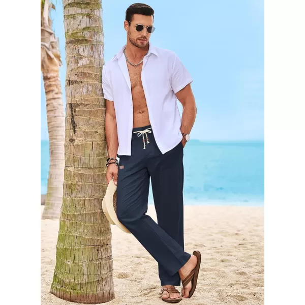 JMIERR Mens Casual Linen Pants Loose Fit Straight Legs Elastic Waist Trousers Summer Beach Yoga