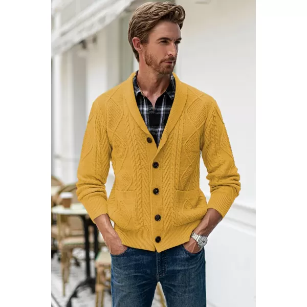 JMIERR Men's Casual Long Sleeve Shawl Collar Buttons Down Cable Knit Cardigan Sweater with Pockets