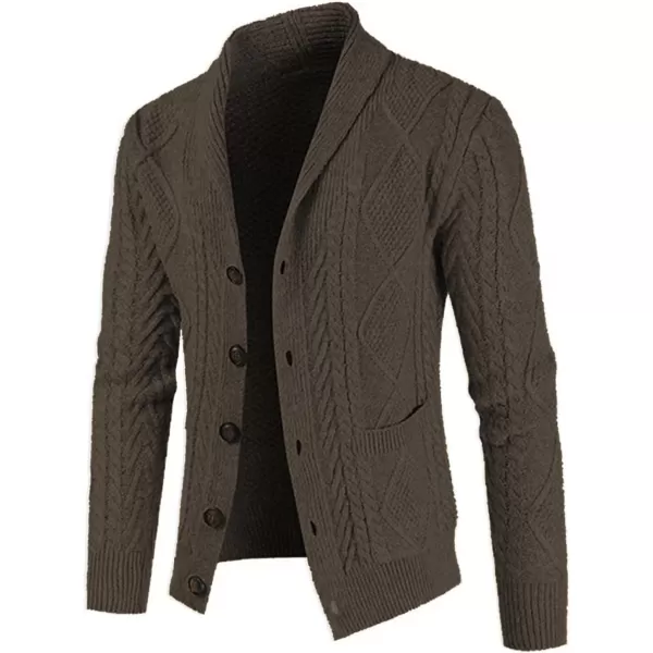 JMIERR Men's Casual Long Sleeve Shawl Collar Buttons Down Cable Knit Cardigan Sweater with Pockets