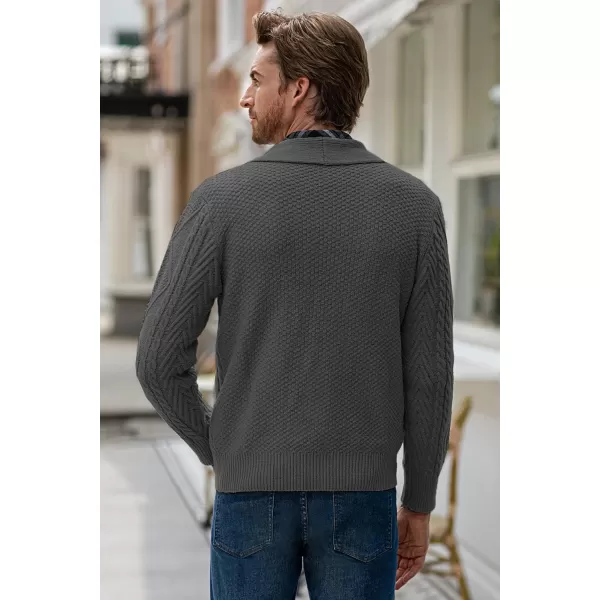 JMIERR Men's Casual Long Sleeve Shawl Collar Buttons Down Cable Knit Cardigan Sweater with Pockets