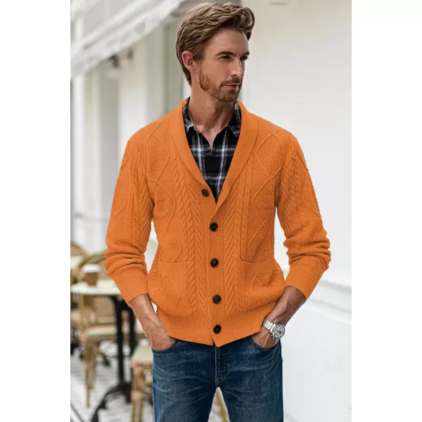 JMIERR Men's Casual Long Sleeve Shawl Collar Buttons Down Cable Knit Cardigan Sweater with Pockets