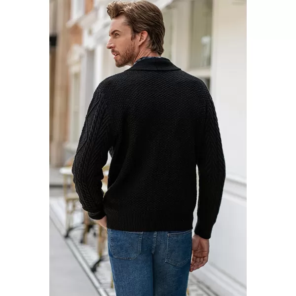 JMIERR Men's Casual Long Sleeve Shawl Collar Buttons Down Cable Knit Cardigan Sweater with Pockets