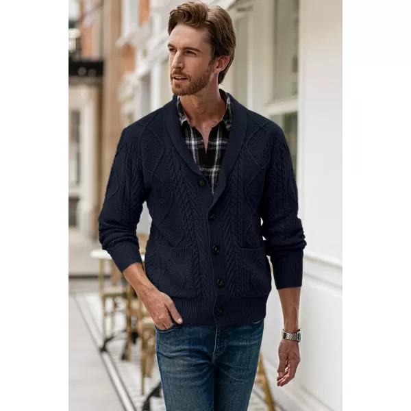 JMIERR Men's Casual Long Sleeve Shawl Collar Buttons Down Cable Knit Cardigan Sweater with Pockets