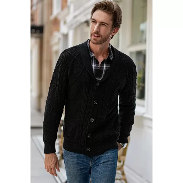 JMIERR Men's Casual Long Sleeve Shawl Collar Buttons Down Cable Knit Cardigan Sweater with Pockets