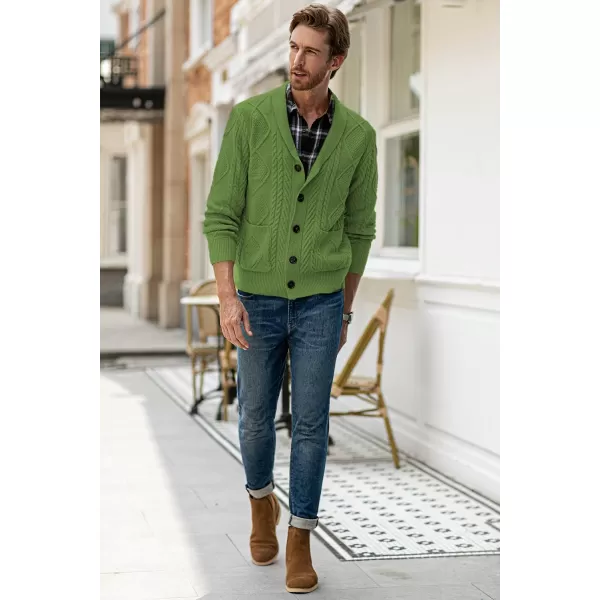 JMIERR Men's Casual Long Sleeve Shawl Collar Buttons Down Cable Knit Cardigan Sweater with Pockets