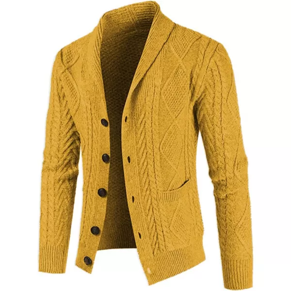 JMIERR Men's Casual Long Sleeve Shawl Collar Buttons Down Cable Knit Cardigan Sweater with Pockets