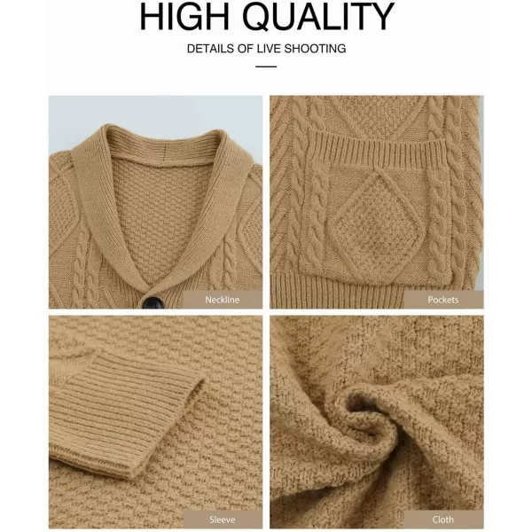 JMIERR Men's Casual Long Sleeve Shawl Collar Buttons Down Cable Knit Cardigan Sweater with Pockets