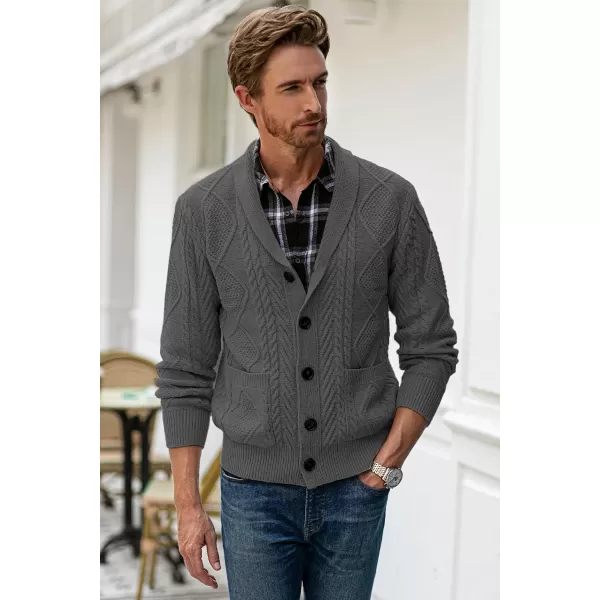 JMIERR Men's Casual Long Sleeve Shawl Collar Buttons Down Cable Knit Cardigan Sweater with Pockets