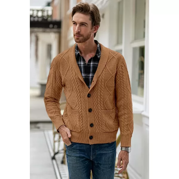 JMIERR Men's Casual Long Sleeve Shawl Collar Buttons Down Cable Knit Cardigan Sweater with Pockets