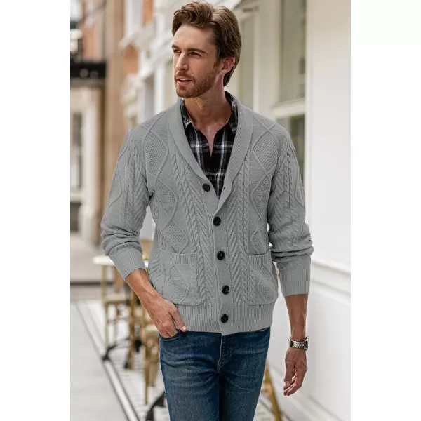 JMIERR Men's Casual Long Sleeve Shawl Collar Buttons Down Cable Knit Cardigan Sweater with Pockets