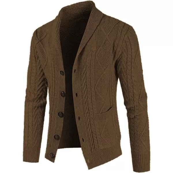JMIERR Men's Casual Long Sleeve Shawl Collar Buttons Down Cable Knit Cardigan Sweater with Pockets