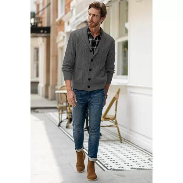 JMIERR Men's Casual Long Sleeve Shawl Collar Buttons Down Cable Knit Cardigan Sweater with Pockets