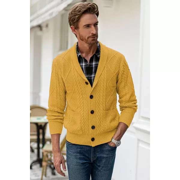 JMIERR Men's Casual Long Sleeve Shawl Collar Buttons Down Cable Knit Cardigan Sweater with Pockets