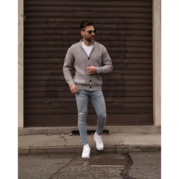 JMIERR Men's Casual Long Sleeve Shawl Collar Buttons Down Cable Knit Cardigan Sweater with Pockets